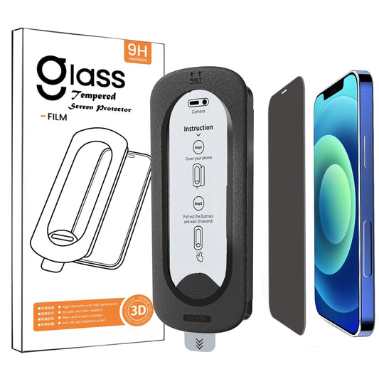 YOUPECK 2 Pack Auto-Alignment OneTouch Privacy films for iPhone 12 / 12 Pro, Tempered Screen Protector
